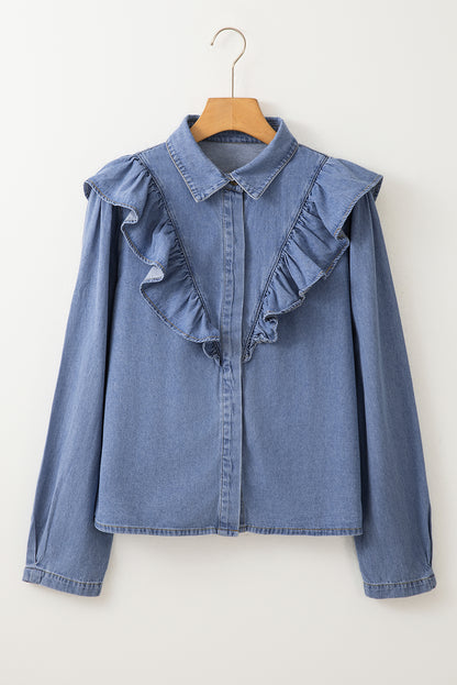 Ruffled Collared Denim Top