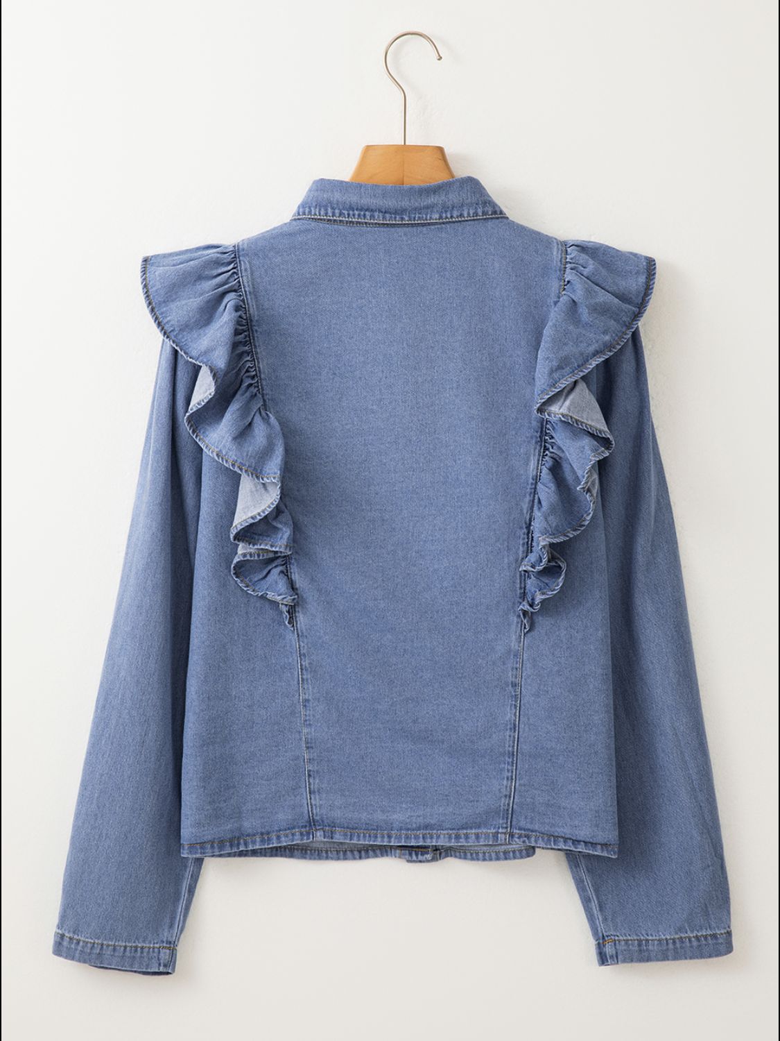 Ruffled Collared Denim Top