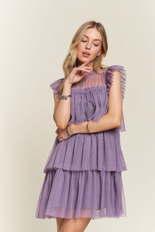 Layered Mesh Ruffled Dress