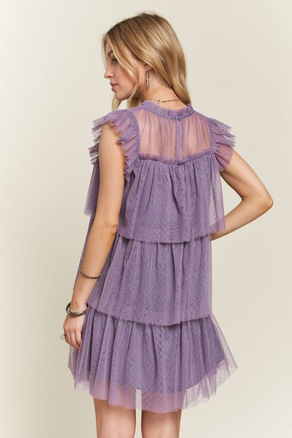 Layered Mesh Ruffled Dress