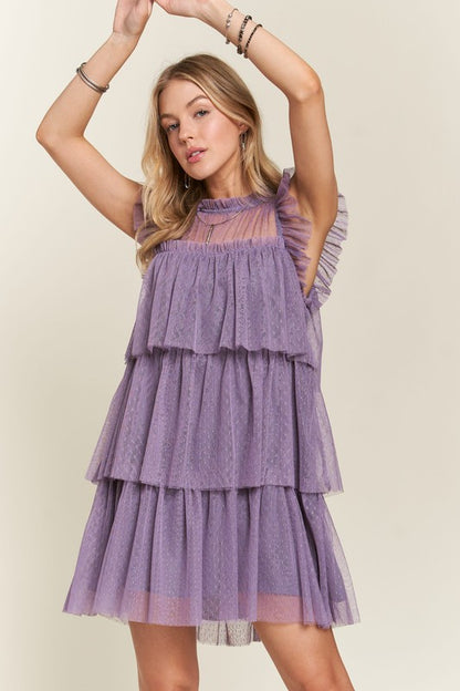 Layered Mesh Ruffled Dress