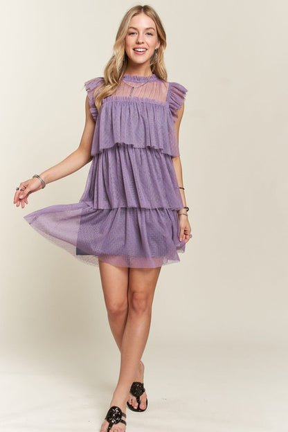 Layered Mesh Ruffled Dress