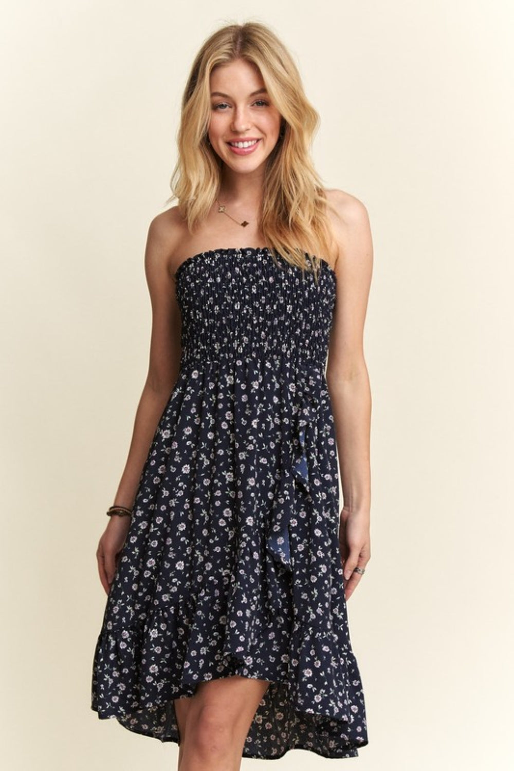 Smocked Floral Tube Dress