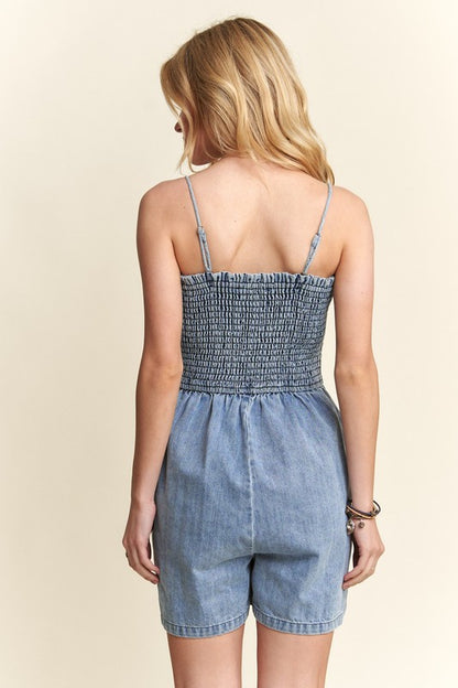 Smocked Denim Romper