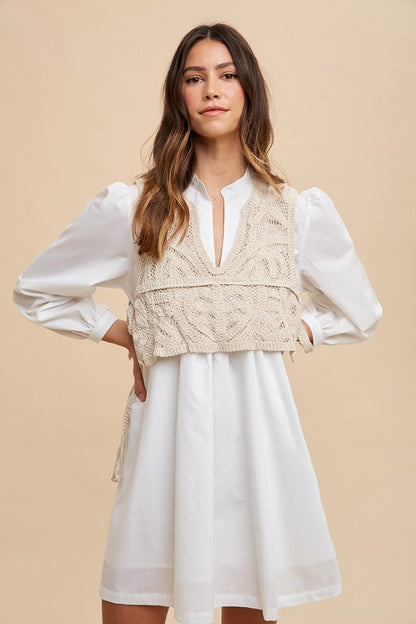 Crochet Vest Shirt Dress