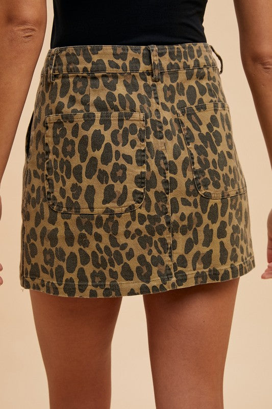 Leopard Print Denim Skirt