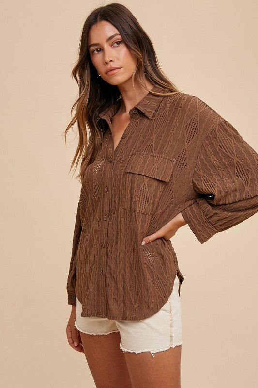 Openwork Drop Shoulder Shirt