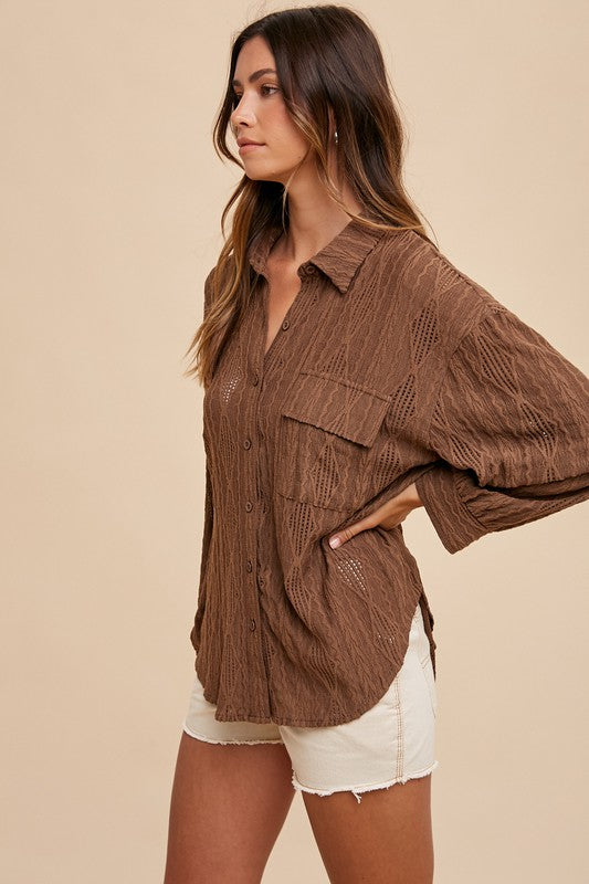 Openwork Drop Shoulder Shirt