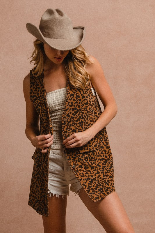 Leopard Print Denim Vest