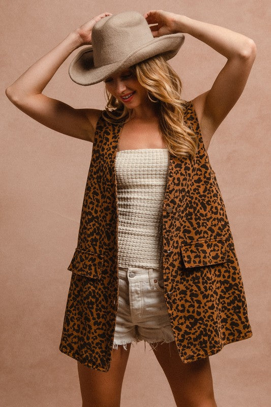 Leopard Print Denim Vest