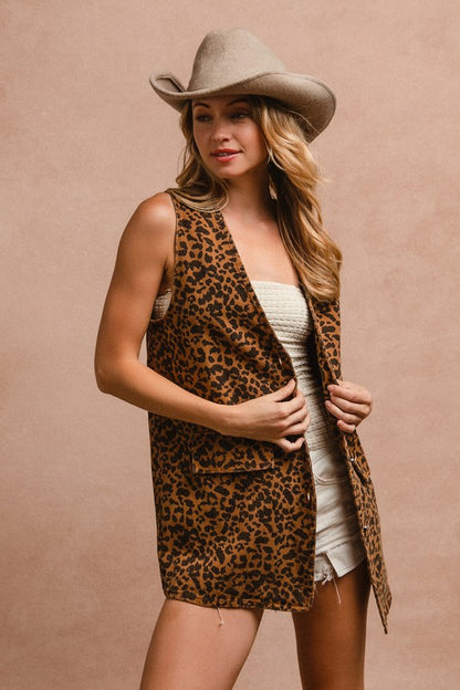 Leopard Print Denim Vest