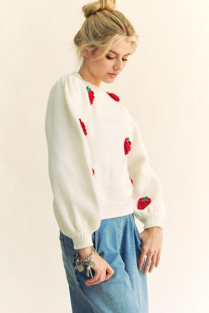 Crochet Strawberry Round Neck Sweater