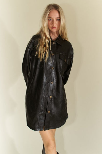 Faux Leather Long Jacket