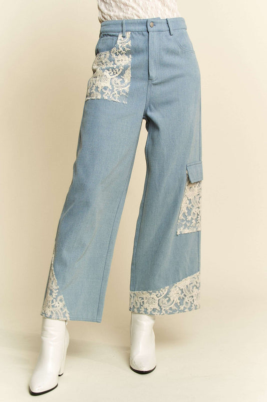 Lace Patch Wide Leg Jeans