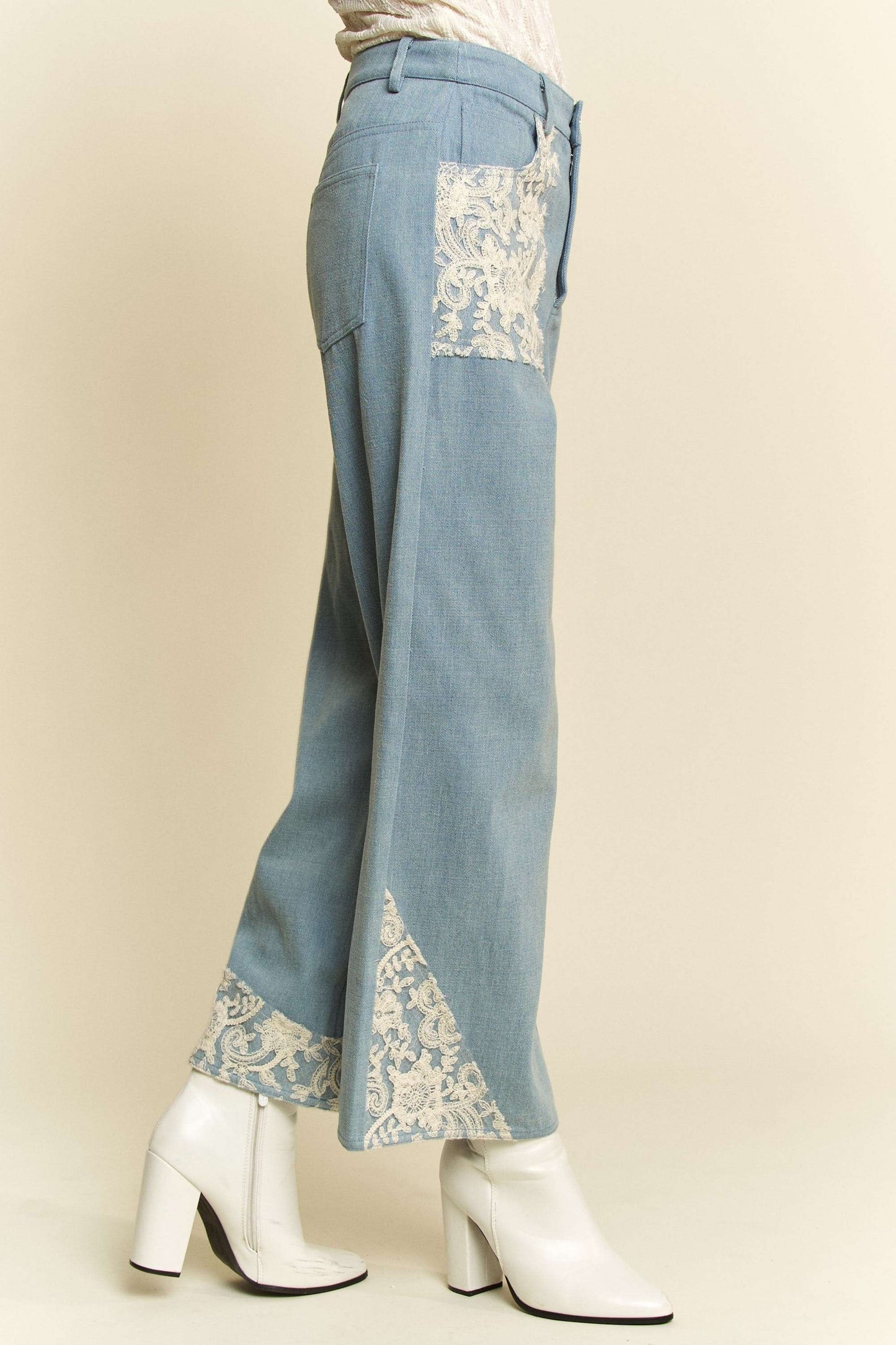 Lace Patch Wide Leg Jeans