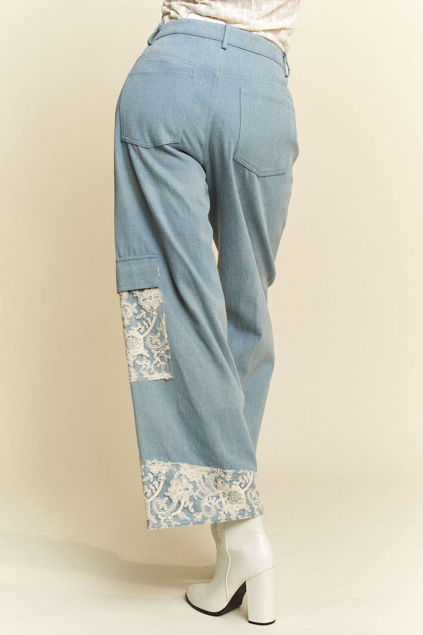 Lace Patch Wide Leg Jeans