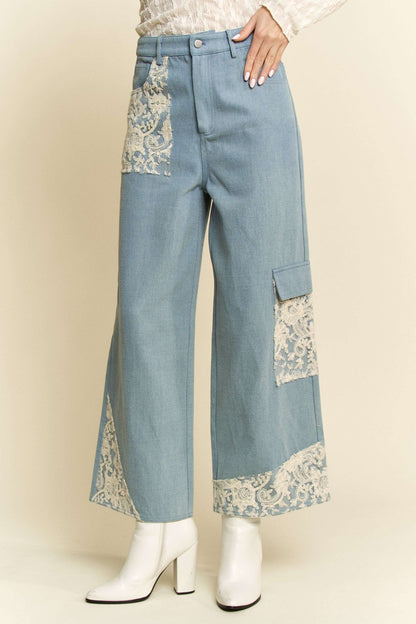 Lace Patch Wide Leg Jeans