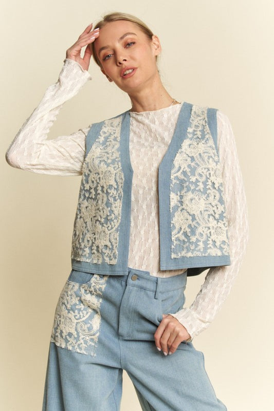 Lace Patch Denim Vest