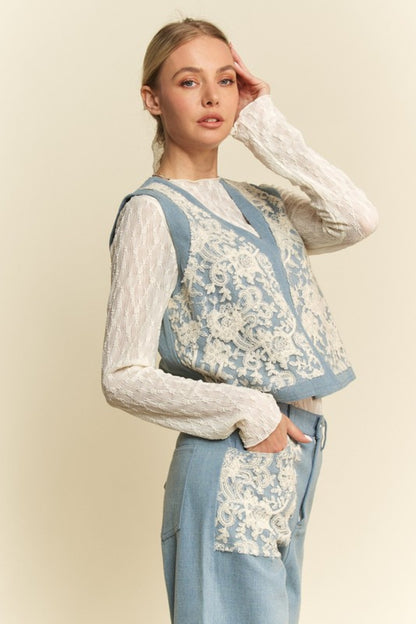 Lace Patch Denim Vest