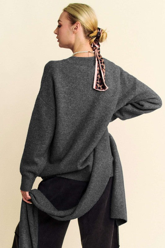 Dropped Shoulder Sweater With Scarf