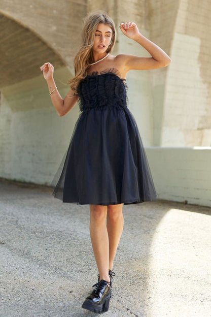 Ruffled Tube Top Swing Dress