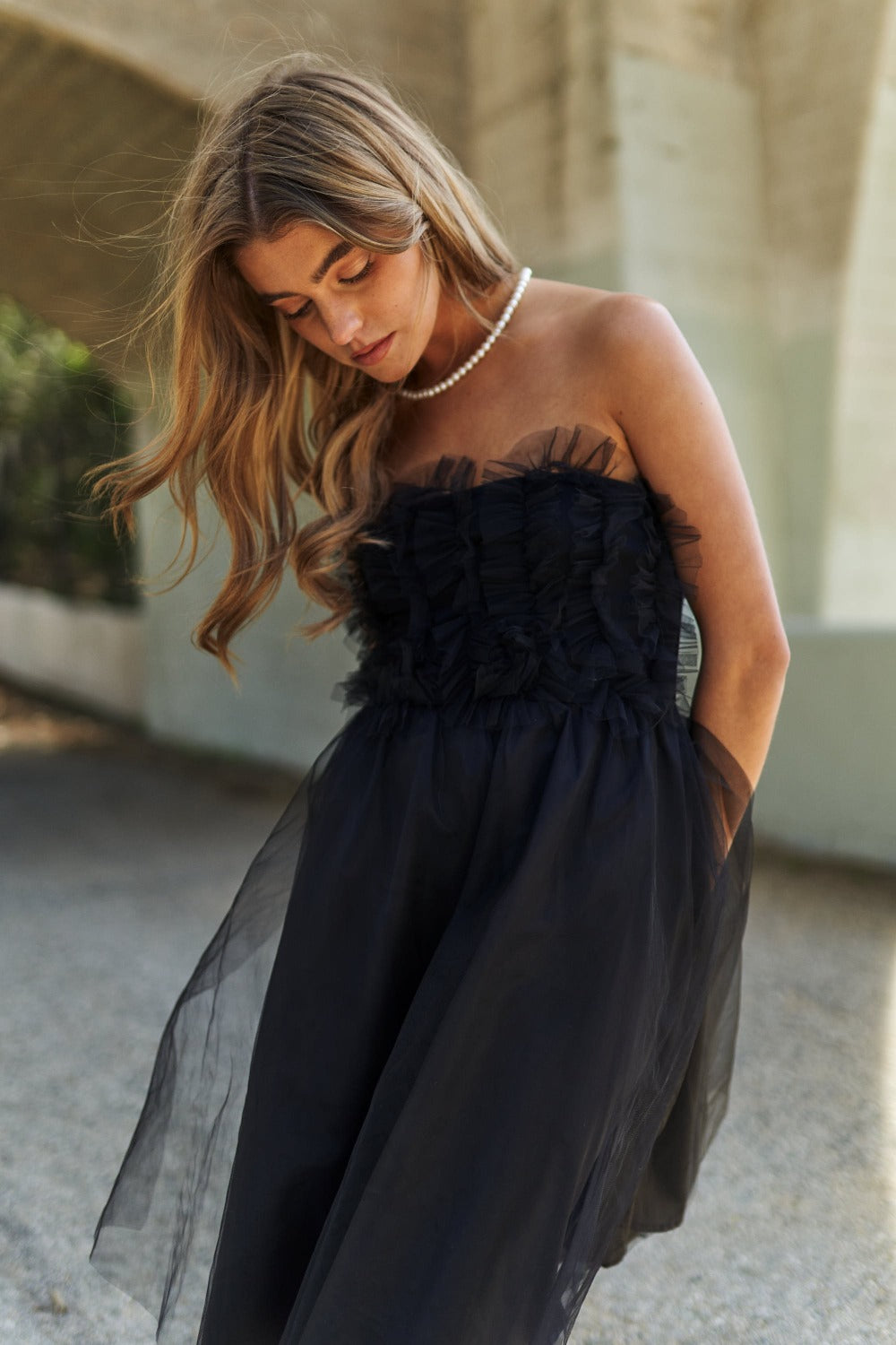 Ruffled Tube Top Swing Dress