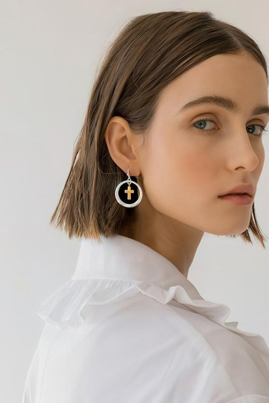 Contrast Cross Dangle Earrings