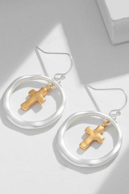 Contrast Cross Dangle Earrings