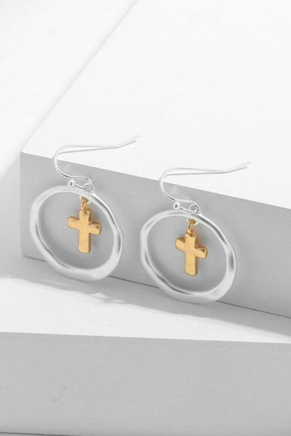 Contrast Cross Dangle Earrings