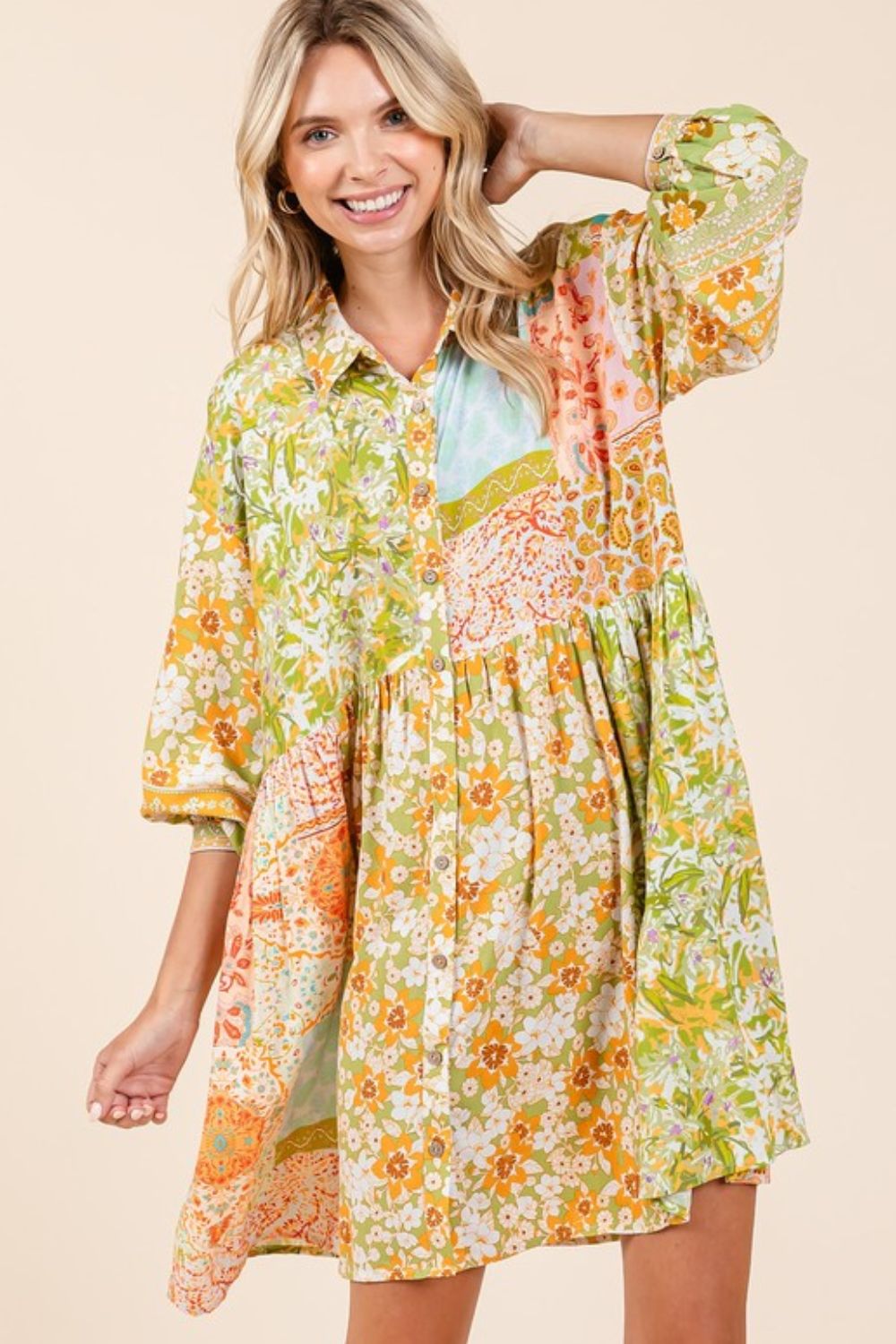 Floral Button Detail Shirt Dress