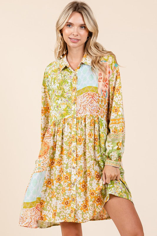 Floral Button Detail Shirt Dress