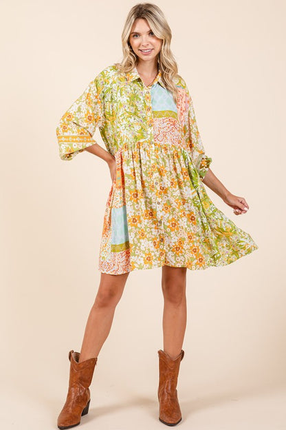 Floral Button Detail Shirt Dress