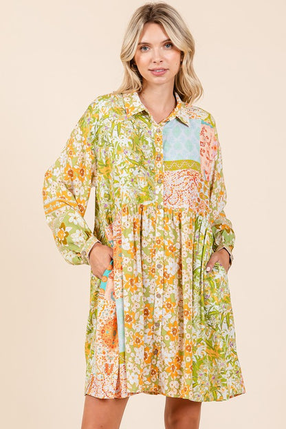 Floral Button Detail Shirt Dress