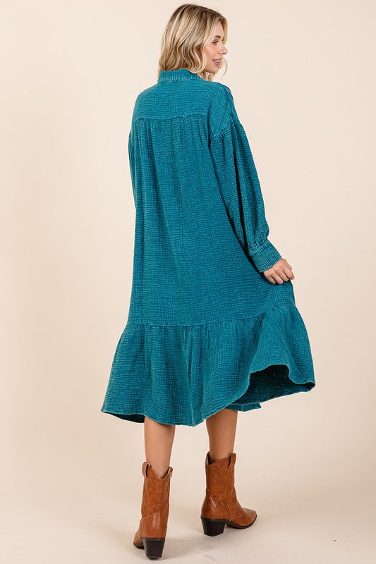 Mineral Wash Gauze Ruffle Dress