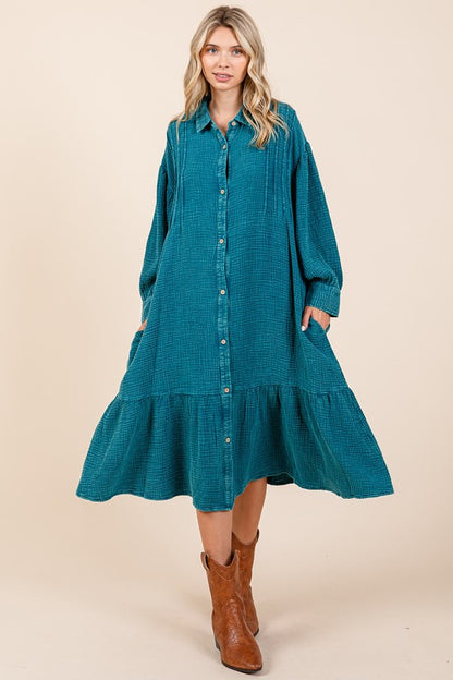 Mineral Wash Gauze Ruffle Dress