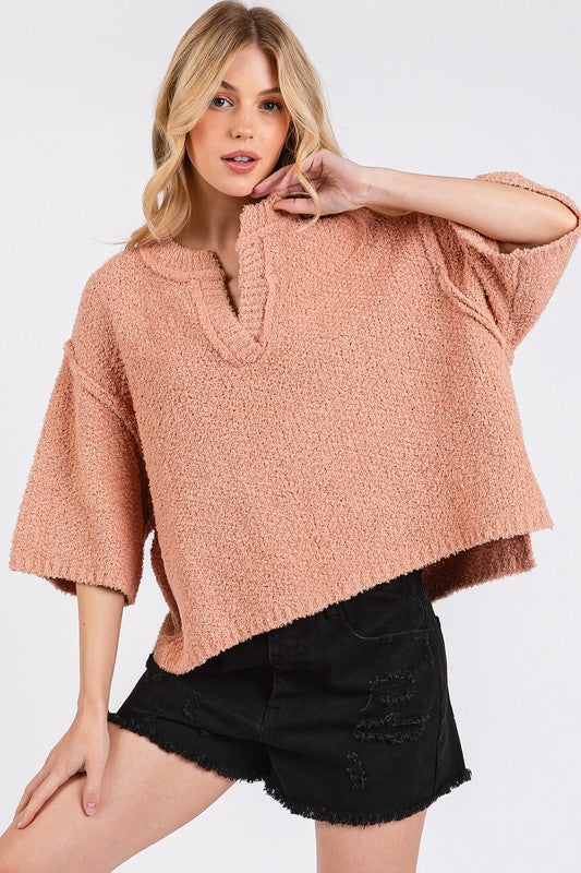 Notched Drop Shoulder Sweater