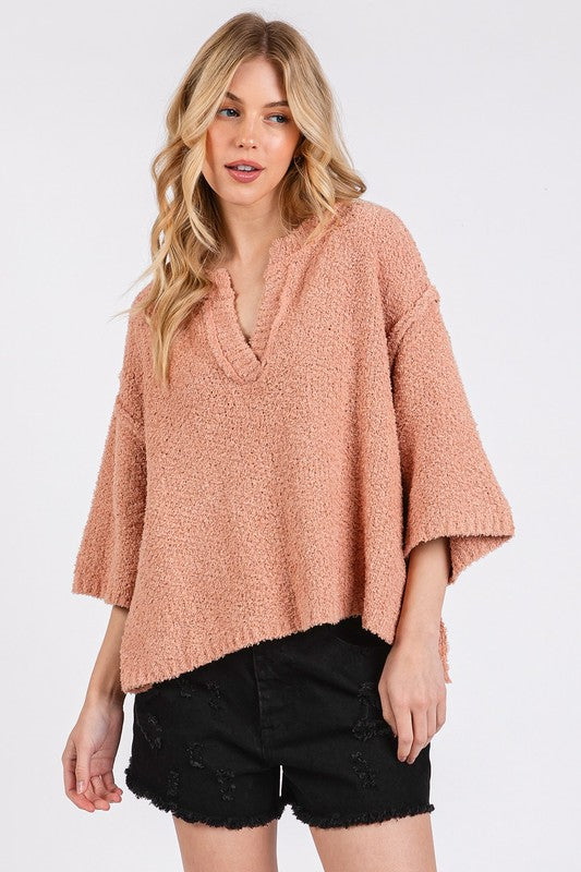 Notched Drop Shoulder Sweater