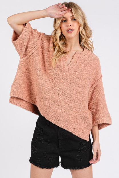 Notched Drop Shoulder Sweater