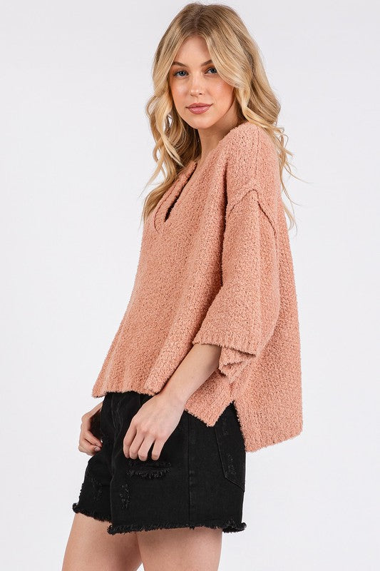 Notched Drop Shoulder Sweater