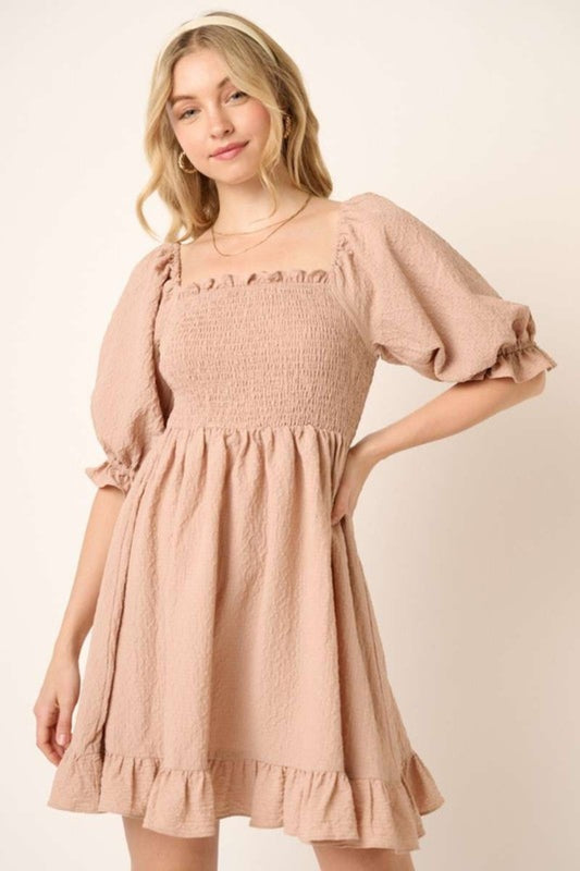 Smocked Ruffled Hem Mini Dress