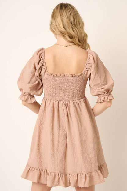 Smocked Ruffled Hem Mini Dress