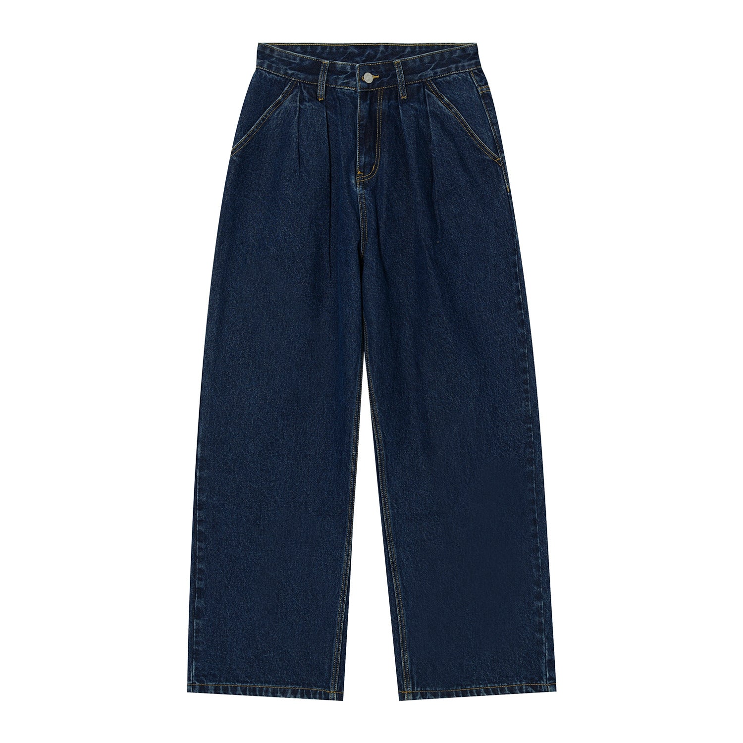 Pleated dark blue jeans for men