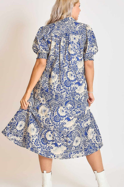 Printed Cuffed Arm Dress