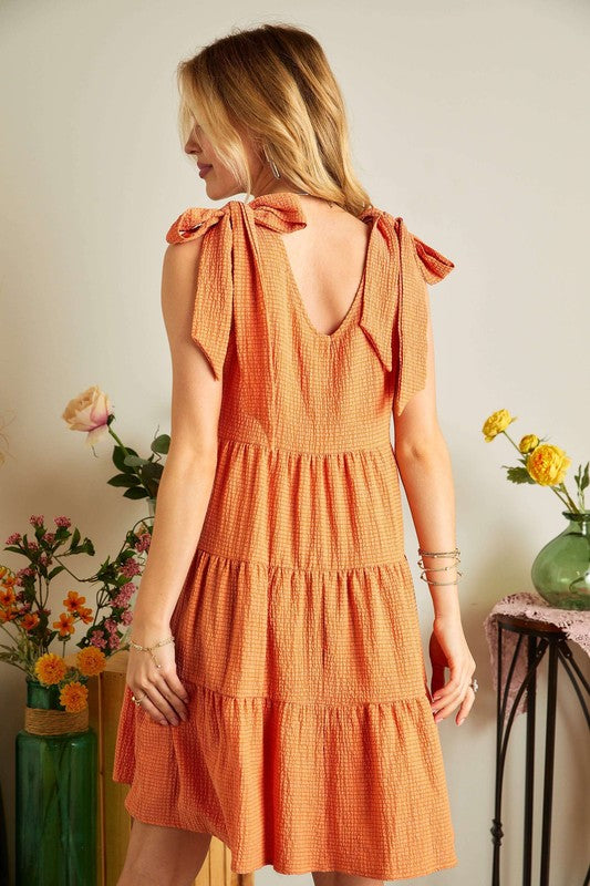 V-Neck Tie Shoulder Dress